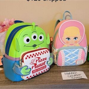Loungefly Green Alien and Pink Bo Peep Backpacks NWT
